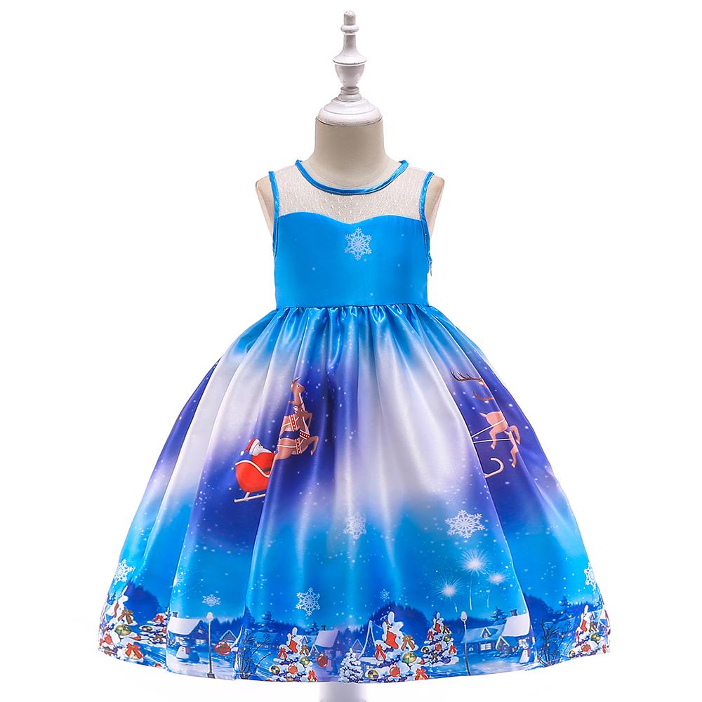 Girls Christmas Dress Satin Print Santa Tutu Princess Dress - PrettyKid