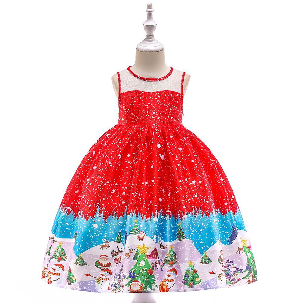 Girls Christmas Dress Snowflake Print Tutu Princess Dress - PrettyKid