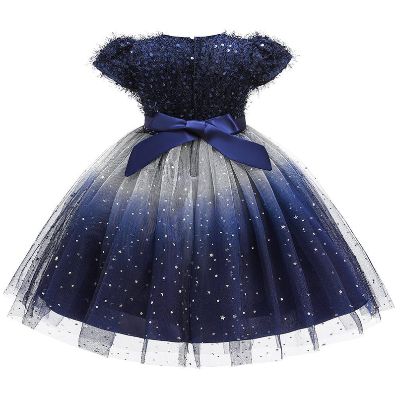 Girls' Prom Dress Princess Dress Sequin Mesh Starry Contrast Dress - PrettyKid