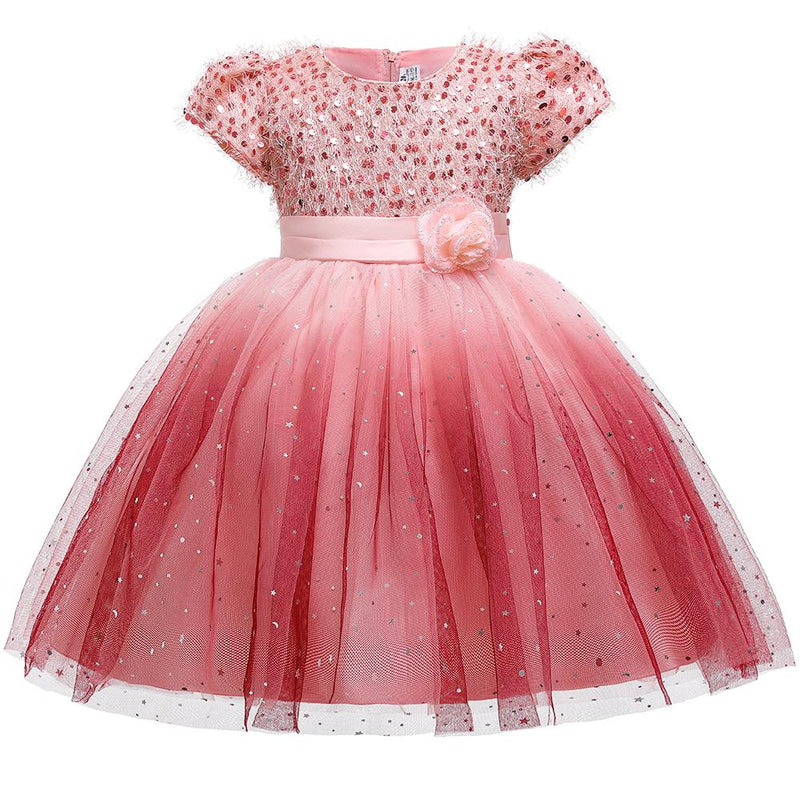 Girls' Prom Dress Princess Dress Sequin Mesh Starry Contrast Dress - PrettyKid