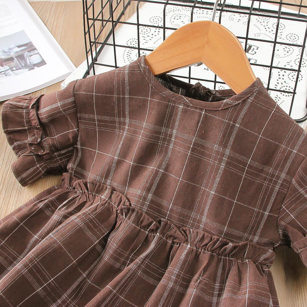 Toddler Girls Short Sleeve Pleated Plaid Dress Princess Dress - PrettyKid