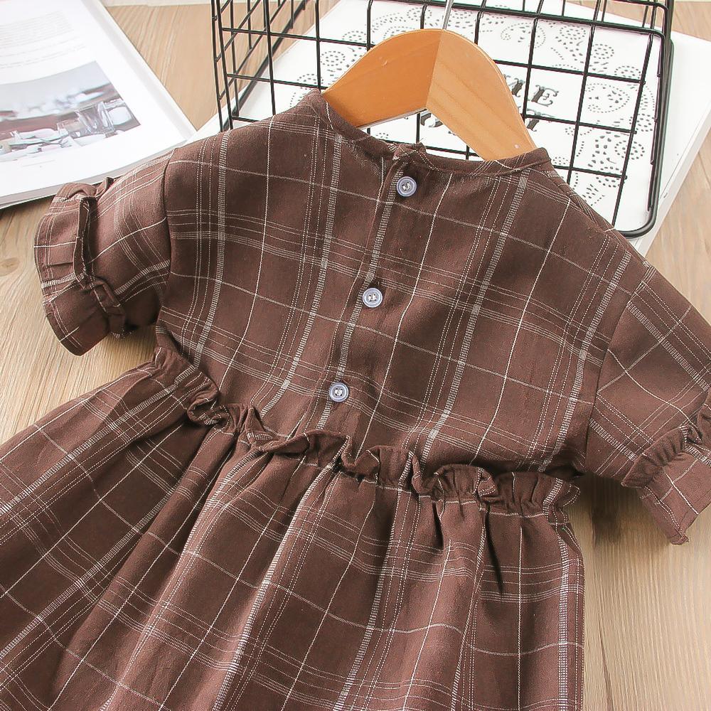 Toddler Girls Short Sleeve Pleated Plaid Dress Princess Dress - PrettyKid