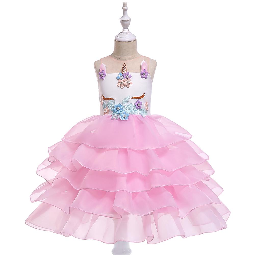 Christmas Girl Prom Cartoon Unicorn Mesh Dress - PrettyKid