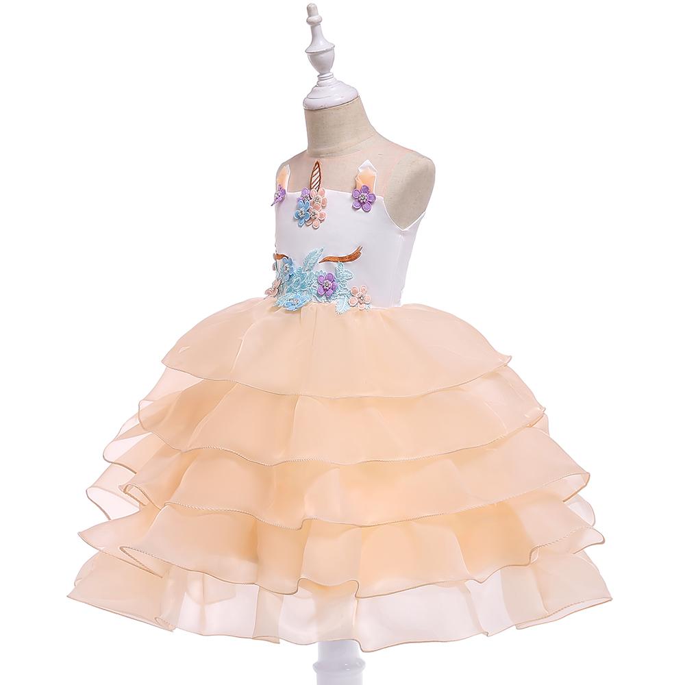 Christmas Girl Prom Cartoon Unicorn Mesh Dress - PrettyKid