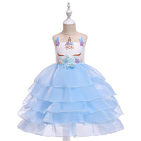 Christmas Girl Prom Cartoon Unicorn Mesh Dress - PrettyKid