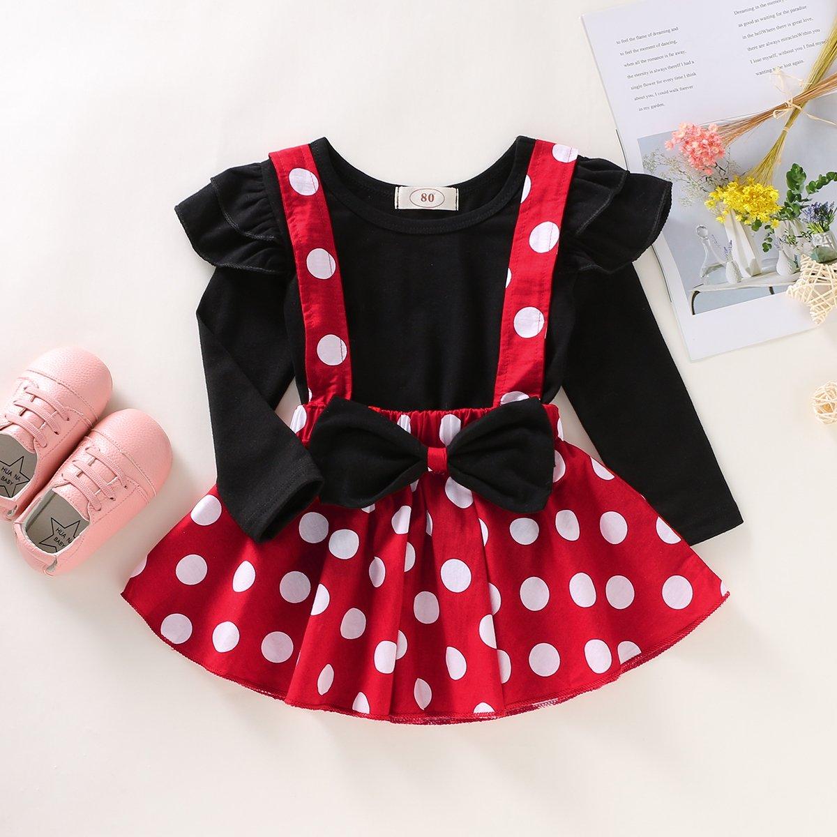 Toddler Girls 2-Piece Solid Color Top Polka Dot Suspender Skirt - PrettyKid