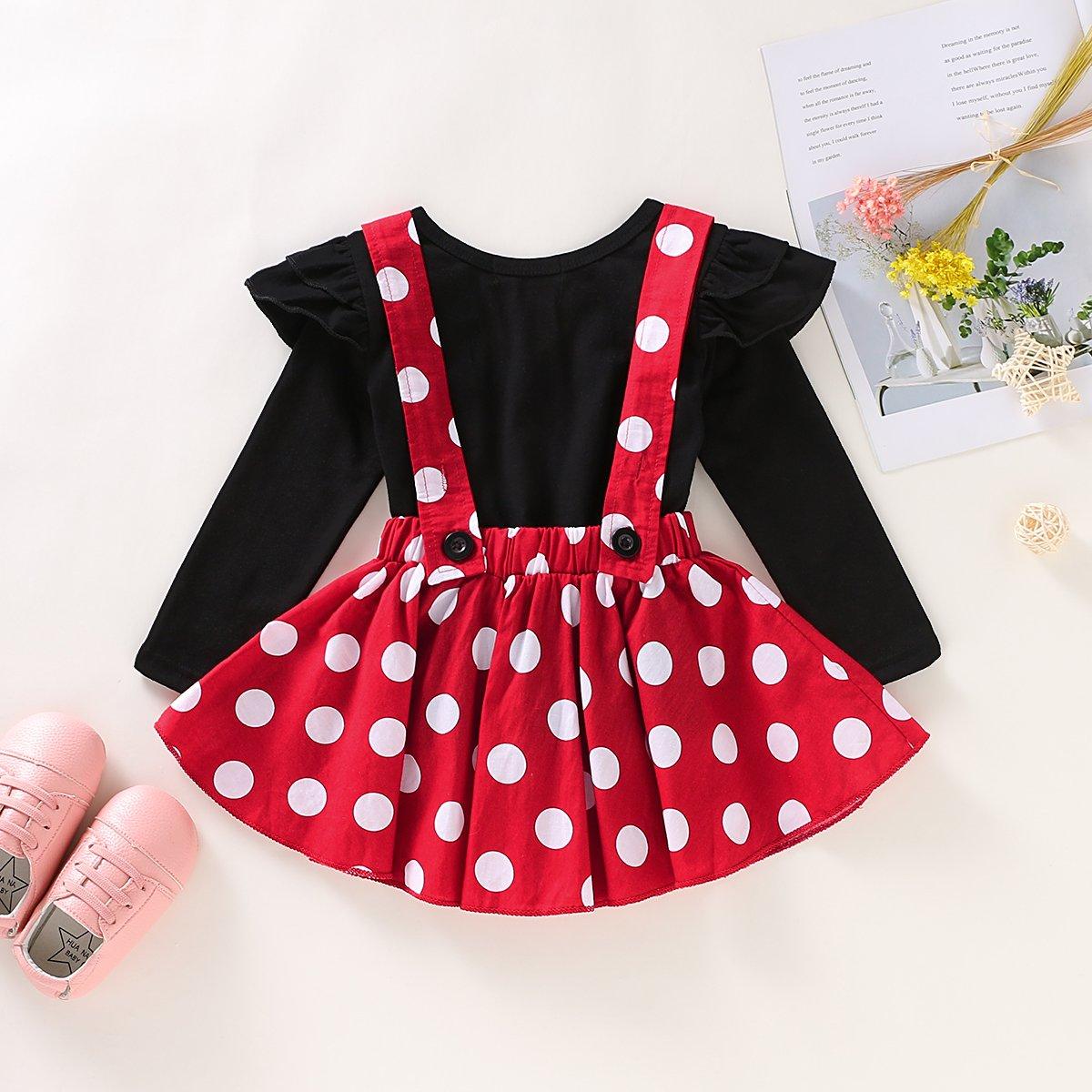 Toddler Girls 2-Piece Solid Color Top Polka Dot Suspender Skirt - PrettyKid