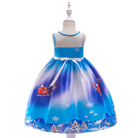 Girls Christmas Dress Satin Print Santa Tutu Princess Dress - PrettyKid