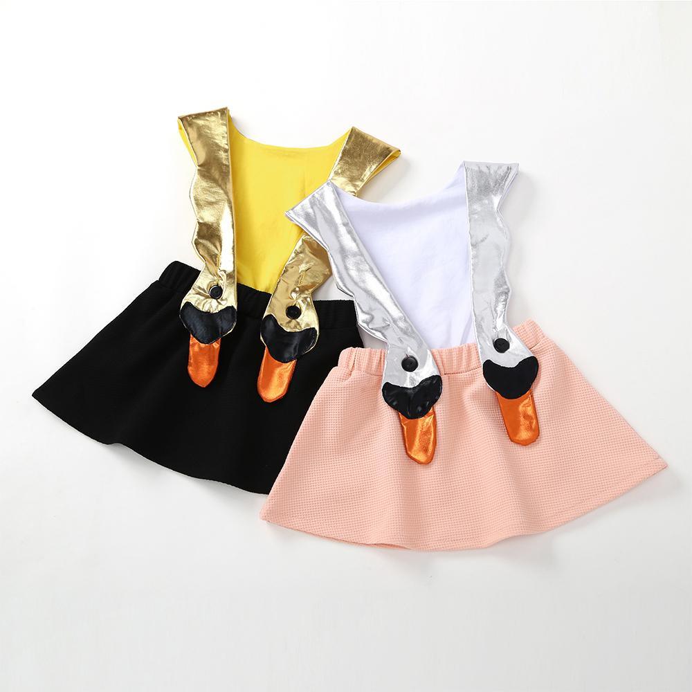 Toddler Girls Fashion Swan Shape Suspender Dress Cute Princess Dress - PrettyKid