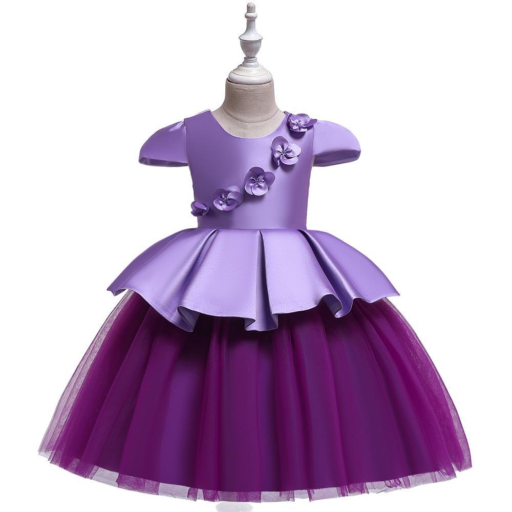 Girl Satin Mesh Color Matching Tutu Dress - PrettyKid