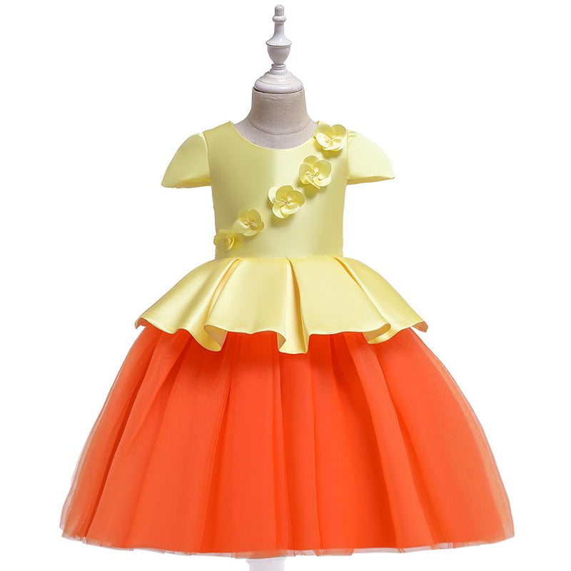 Girl Satin Mesh Color Matching Tutu Dress - PrettyKid