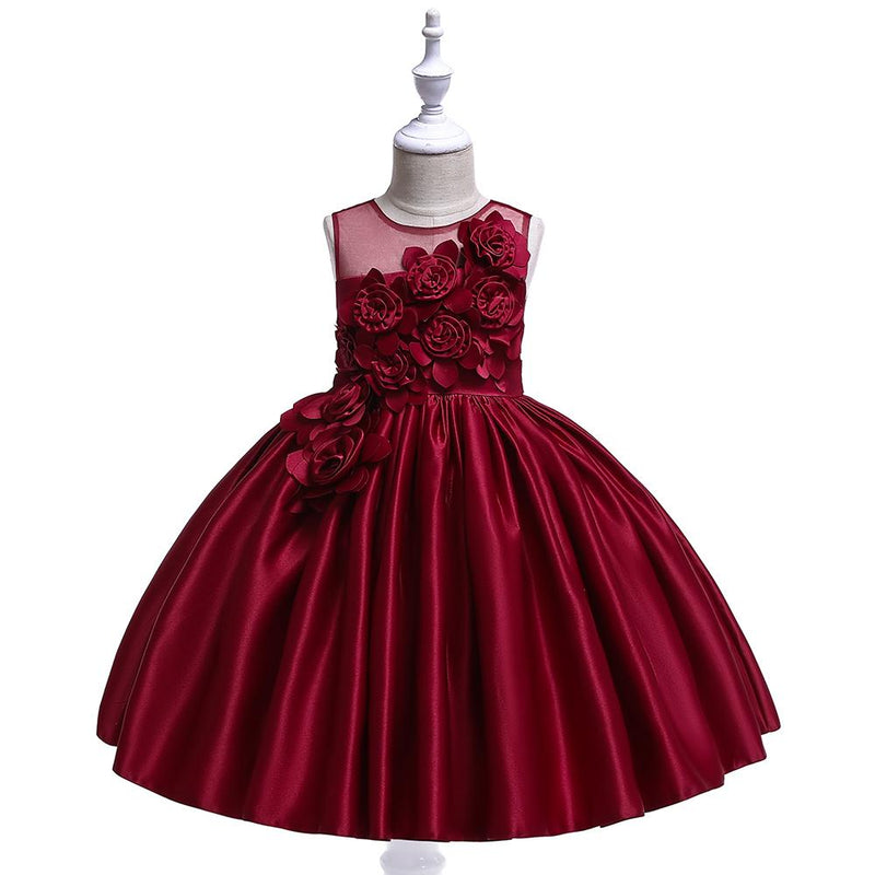 Girl Flower Solid Color Princess Dress - PrettyKid