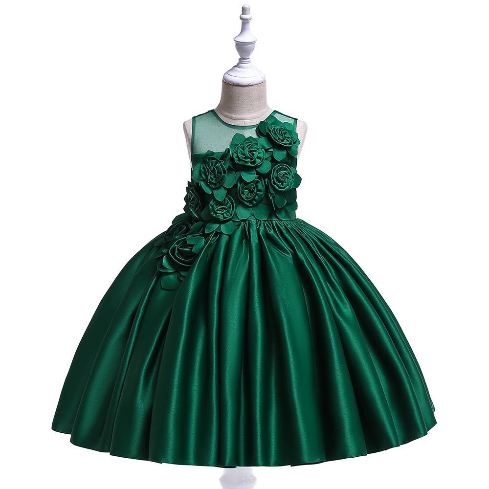 Girl Flower Solid Color Princess Dress - PrettyKid