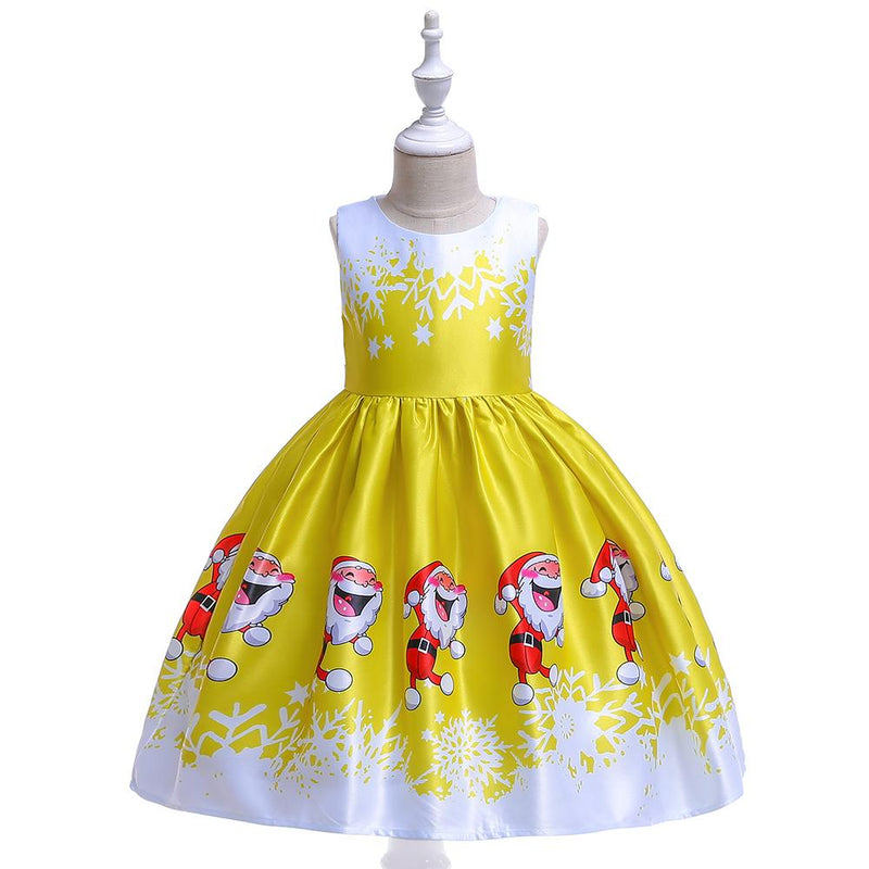 Girls Christmas Dress Print Santa Tutu Princess Dress Girl Dress - PrettyKid