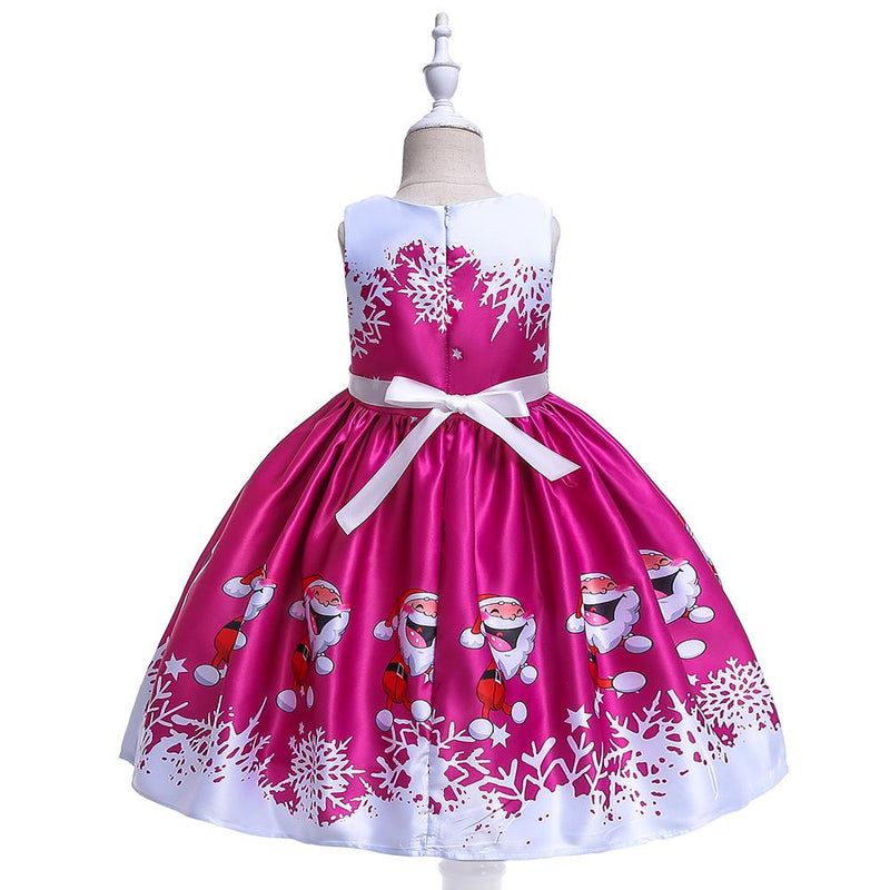 Girls Christmas Dress Print Santa Tutu Princess Dress Girl Dress - PrettyKid