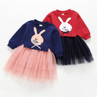 Cute Rabbit Appliqued Mesh Paneled Dress - PrettyKid