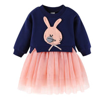 Cute Rabbit Appliqued Mesh Paneled Dress - PrettyKid