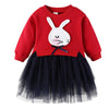 Cute Rabbit Appliqued Mesh Paneled Dress - PrettyKid