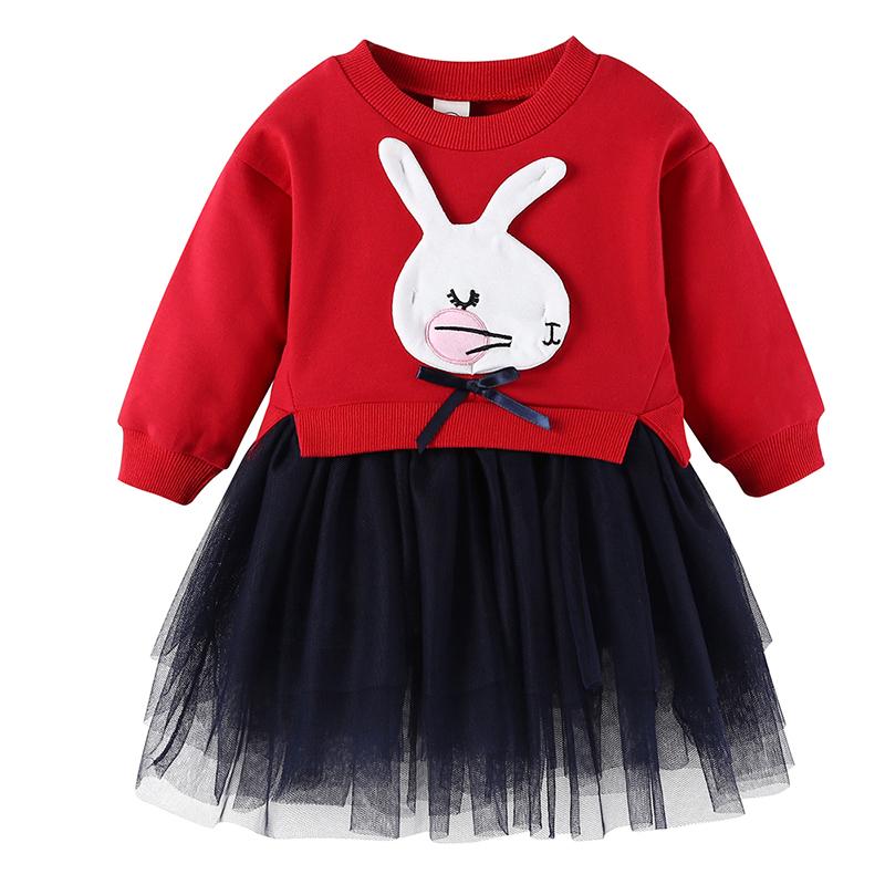 Cute Rabbit Appliqued Mesh Paneled Dress - PrettyKid