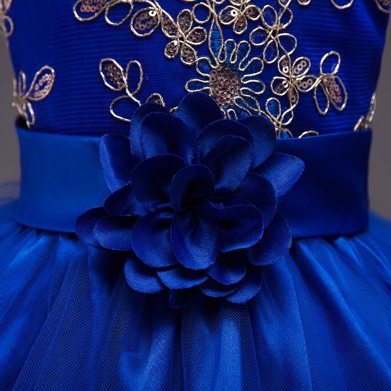 Girl's Tail Dress Mesh Skirt Wedding Tutu Skirt Blue Catwalk Dress - PrettyKid