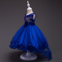 Girl's Tail Dress Mesh Skirt Wedding Tutu Skirt Blue Catwalk Dress - PrettyKid