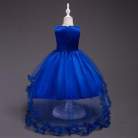 Girl's Tail Dress Mesh Skirt Wedding Tutu Skirt Blue Catwalk Dress - PrettyKid