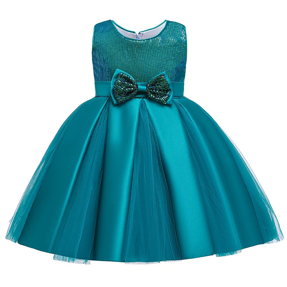 Girls Princess Dress Sequin Bow Dress Flower Girl Wedding Dress Skirt - PrettyKid