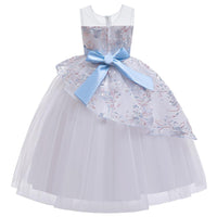 Girls' Wedding Dress Skirts Embroidered Long Dress Bow Princess Dress - PrettyKid