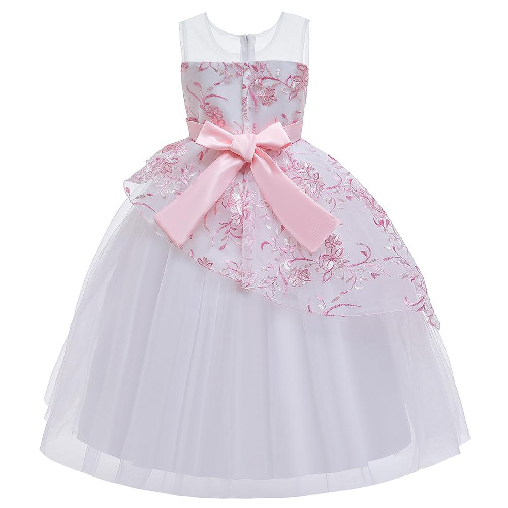 Girls' Wedding Dress Skirts Embroidered Long Dress Bow Princess Dress - PrettyKid