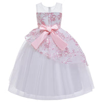 Girls' Wedding Dress Skirts Embroidered Long Dress Bow Princess Dress - PrettyKid