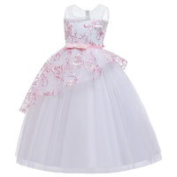 Girls' Wedding Dress Skirts Embroidered Long Dress Bow Princess Dress - PrettyKid