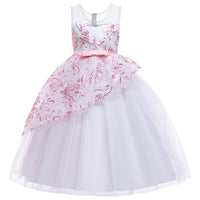 Girls' Wedding Dress Skirts Embroidered Long Dress Bow Princess Dress - PrettyKid