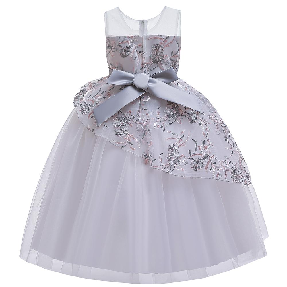 Girls' Wedding Dress Skirts Embroidered Long Dress Bow Princess Dress - PrettyKid