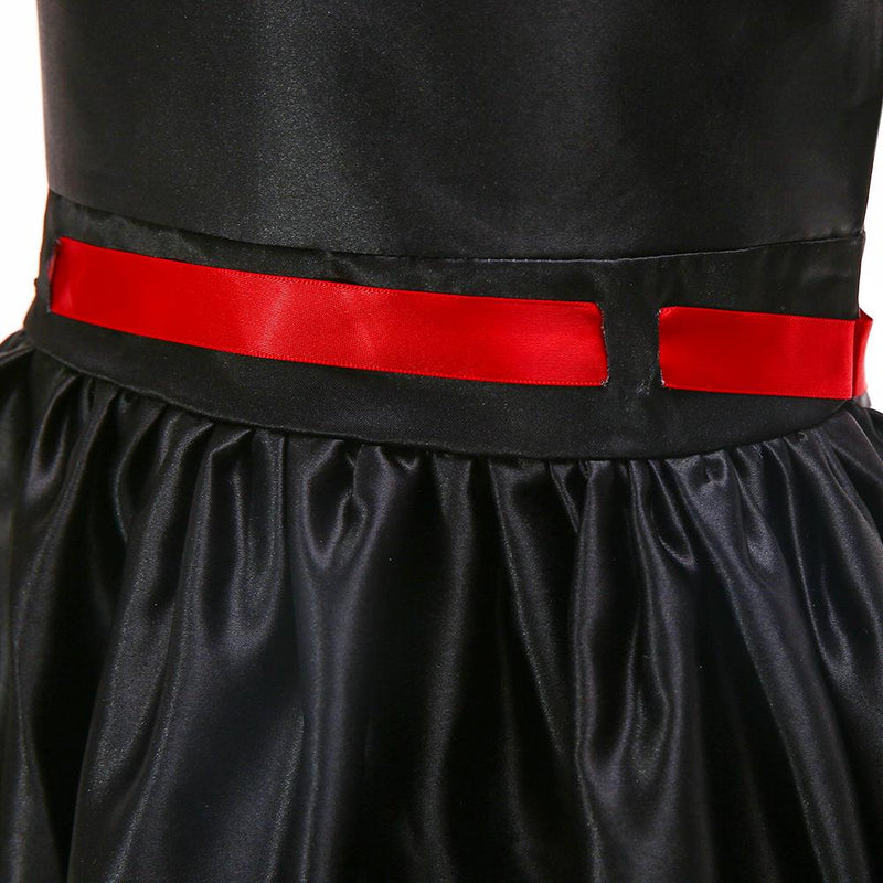 Girls' Christmas Dress Black Print Dress Off Shoulder Princess Dress - PrettyKid