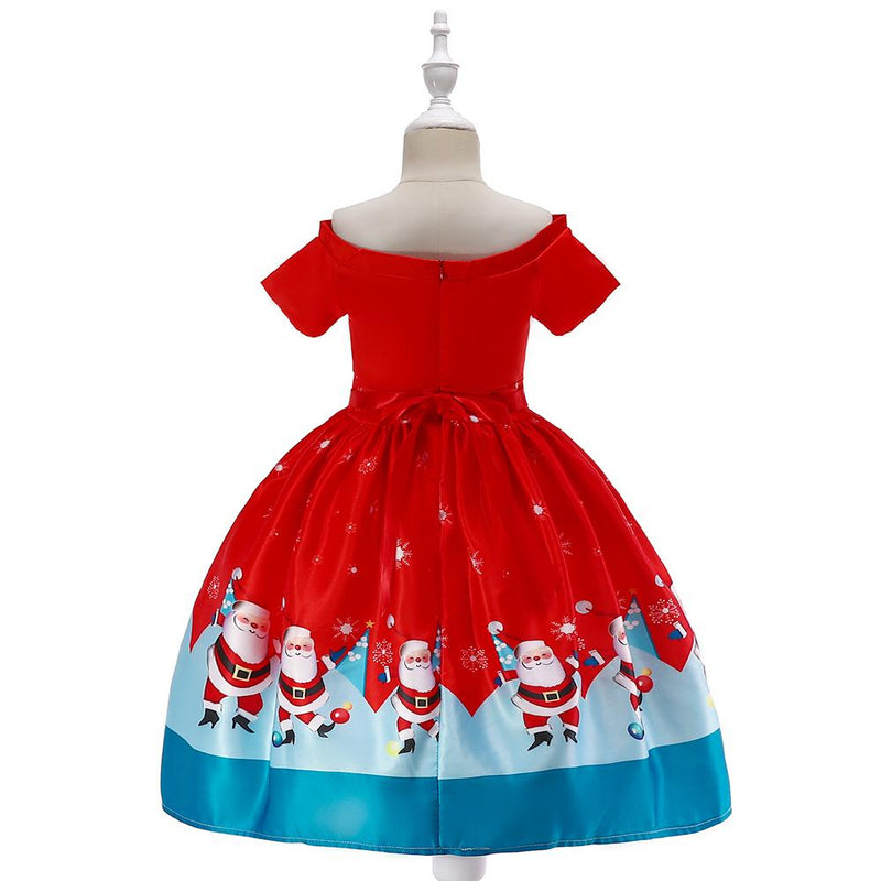 Girls' Christmas Dress Off Shoulder Short Sleeve Princess Dress - PrettyKid