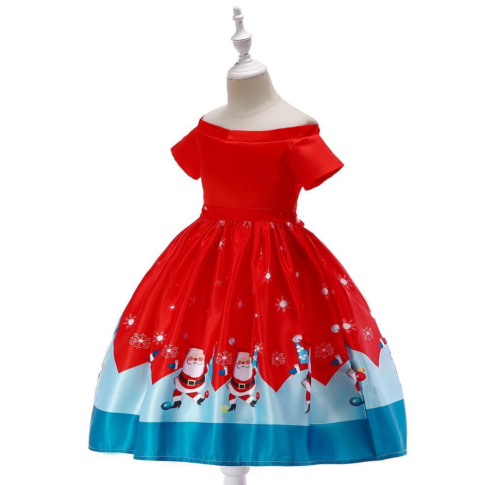 Girls' Christmas Dress Off Shoulder Short Sleeve Princess Dress - PrettyKid