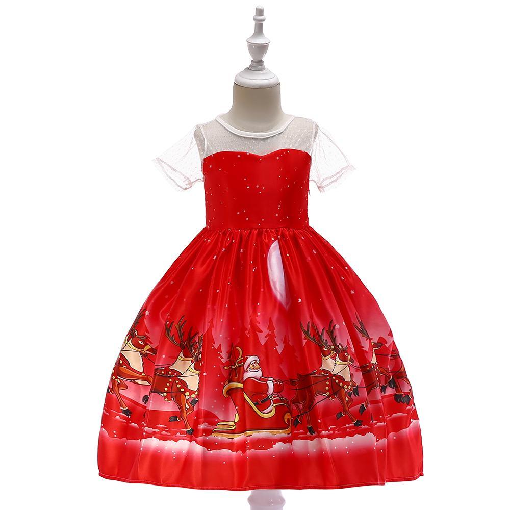 Girls Christmas Dress Snowflake Print Santa Tutu Princess Dress - PrettyKid