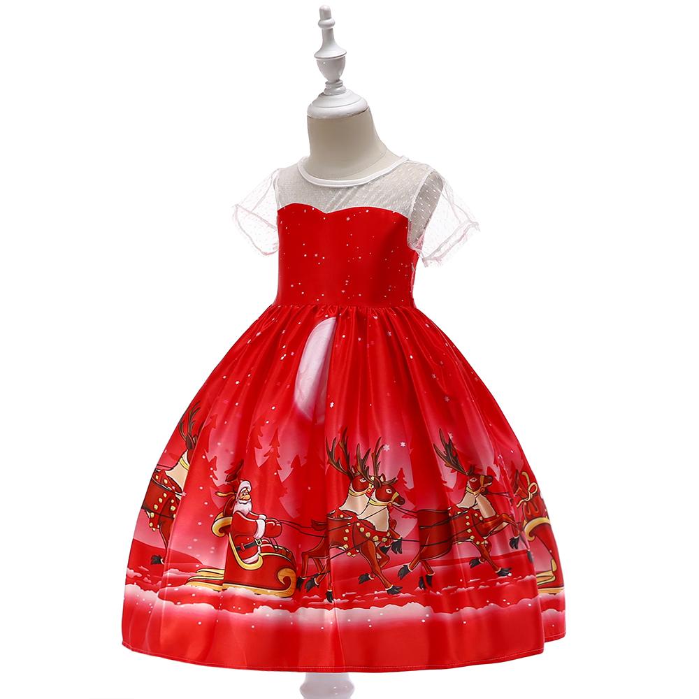 Girls Christmas Dress Snowflake Print Santa Tutu Princess Dress - PrettyKid