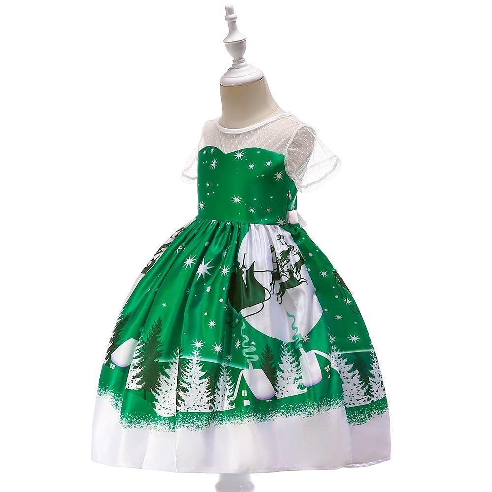 Girls Christmas Dress Printed Santa Tutu Short Sleeve Princess Dress - PrettyKid