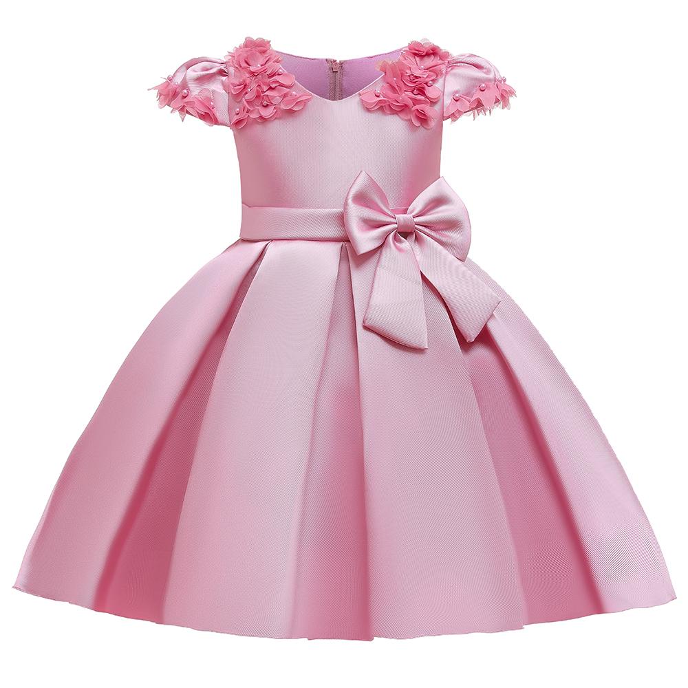 Girls Prom Dress Fly Sleeve Flowers Beaded Bow Tutu Flower Girl Dress - PrettyKid