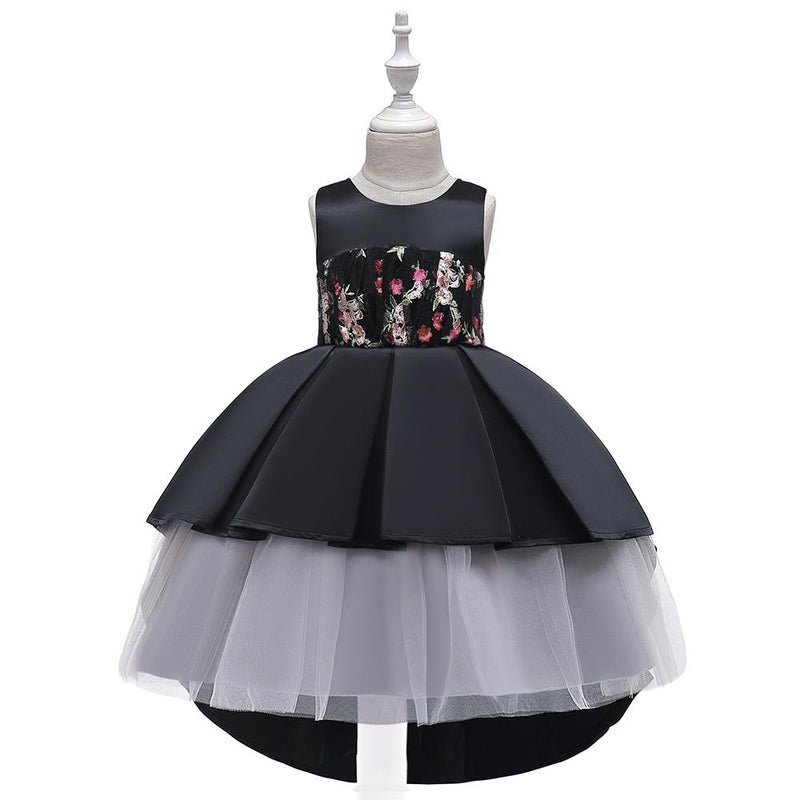Black Embroidered Mesh Princess Tail Dress - PrettyKid