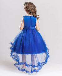 Girl's Tail Dress Mesh Skirt Wedding Tutu Skirt Blue Catwalk Dress - PrettyKid