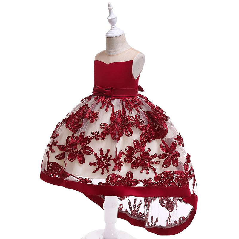 Flower Girl Embroidered Mesh Tail Dress - PrettyKid