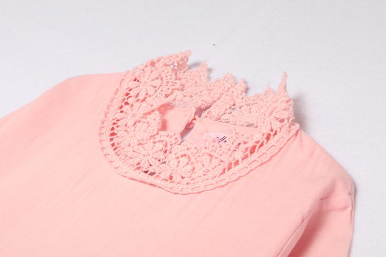 Girls Long Sleeve Lace Hollow Out Lace Collar Dress - PrettyKid