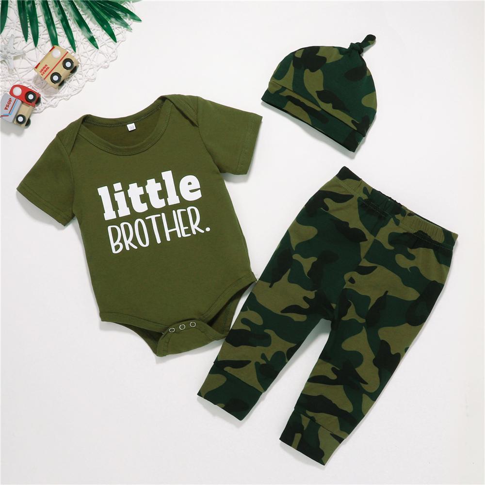 Baby Little Brother Printed Short Sleeve Romper & Pants & Hat Buy Baby clothing Wholesale - PrettyKid
