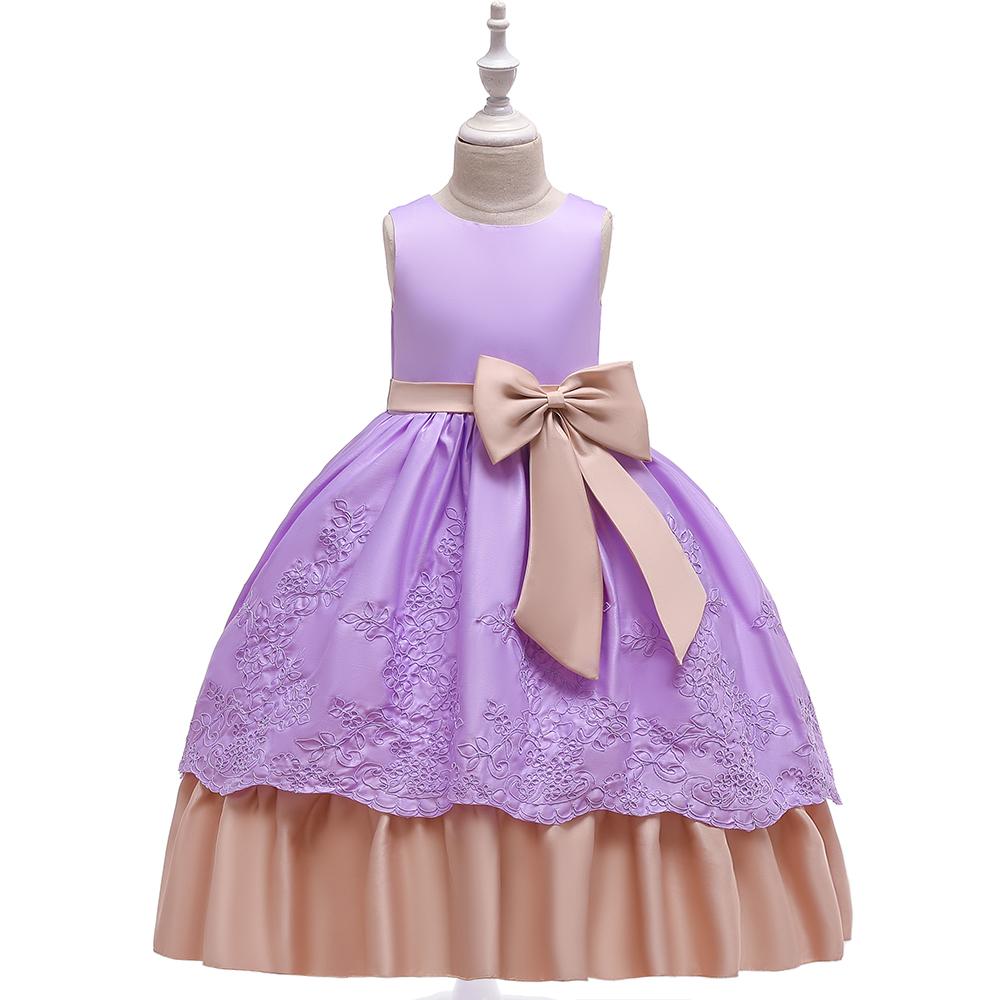 Girl Satin Long Tutu Princess Performance Dress - PrettyKid