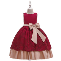 Girl Satin Long Tutu Princess Performance Dress - PrettyKid