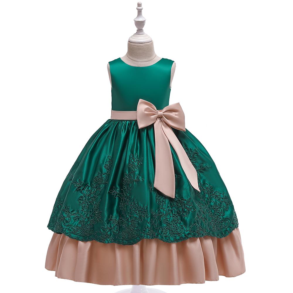 Girl Satin Long Tutu Princess Performance Dress - PrettyKid