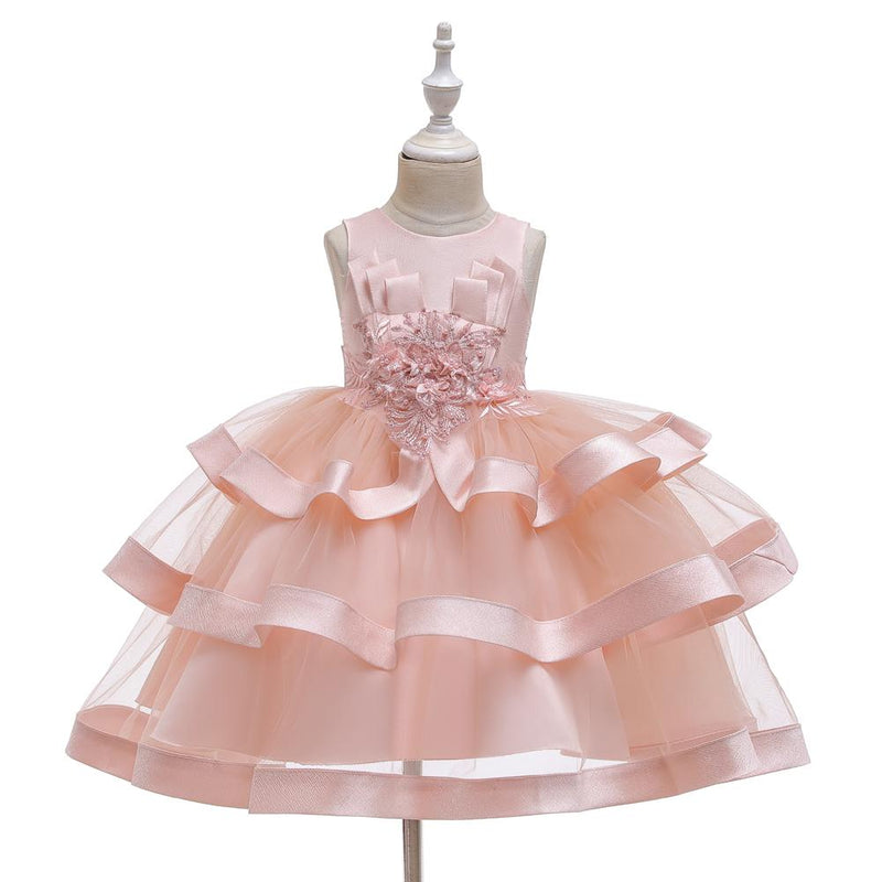 Girls' Prom Embroidered Dress Girls' Princess Dress Performance Dress - PrettyKid