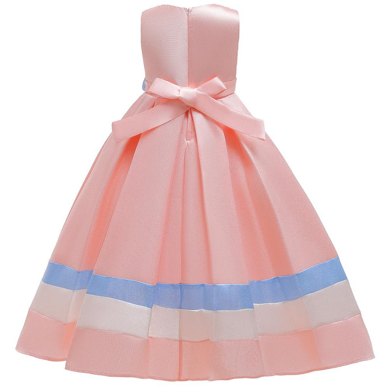 Girls' Prom Dress Princess Dress Floor Long Dress Contrast Strip Dress - PrettyKid